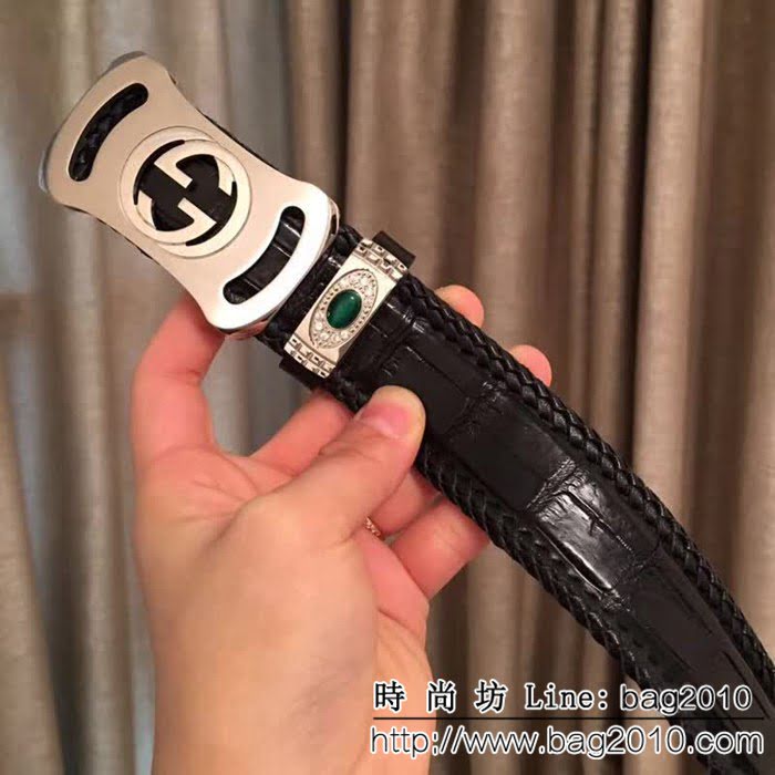 古馳CUCCI 古馳 純手工編織無拼接美洲鱷魚肚皮 A類皮專櫃奢華高端男士皮帶 GHG1284